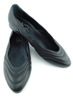 AGL Attilio Giusti Leombruni Logo Accent Black Quilted Leather Ballet Flats 37.5